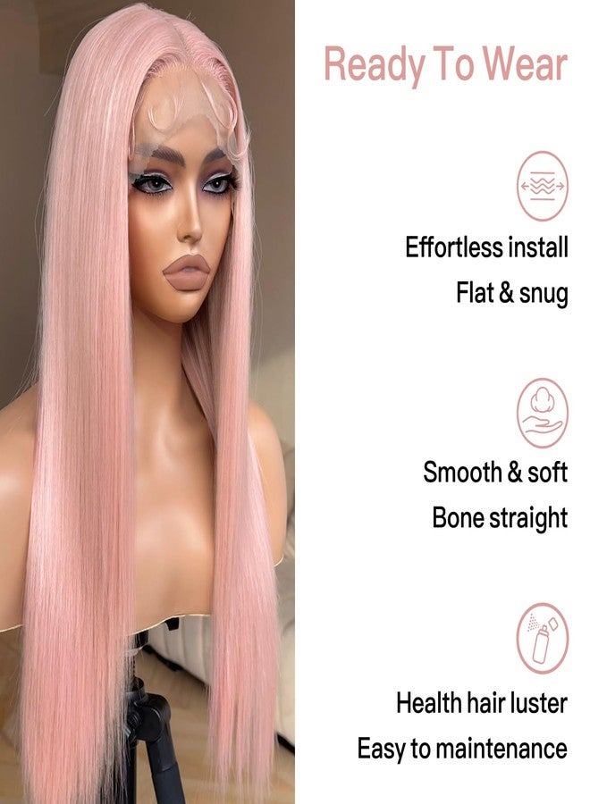 BrownBomb Straight Lace Front Wig Pre Plucked, Synthetic Lace Front Wig Pre Plucked, HD Glueless Wigs 13X5X1 Lace Wigs for Women 180 Density 26inch (26, Pink) - Image 5